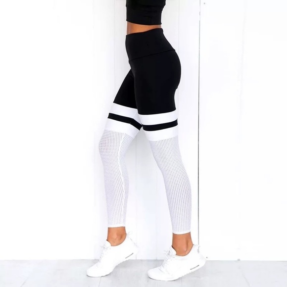 🖤 SPORTY CHIC 🖤 MESH THIGH STRIPED LEGGINGS - Picture 4 of 7